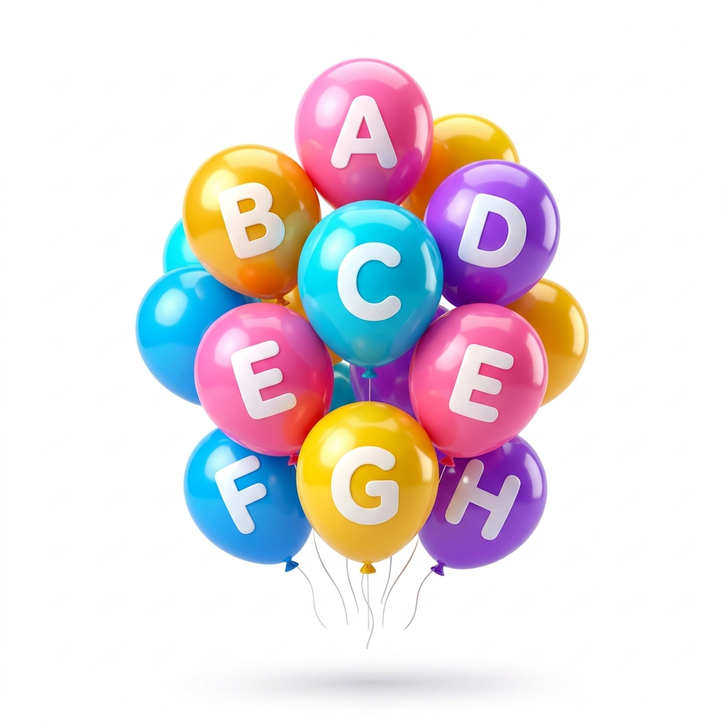 3D Glossy Alphabet Balloons Floating Upward