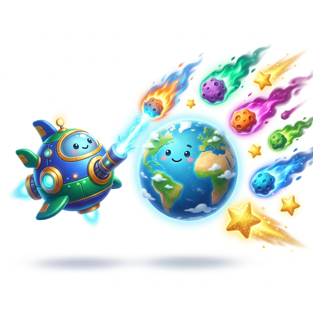 3D Cosmic Meteor & Star Defense Game